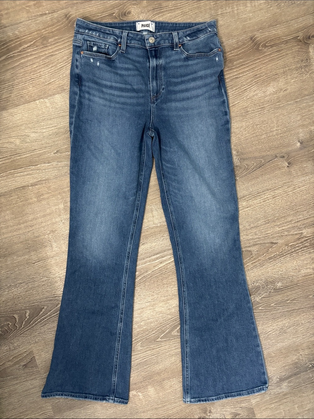 PAIGE High Rise Laurel Canyon Denim Flare Jeans Medium Blue Wash Size 31 Women’s
